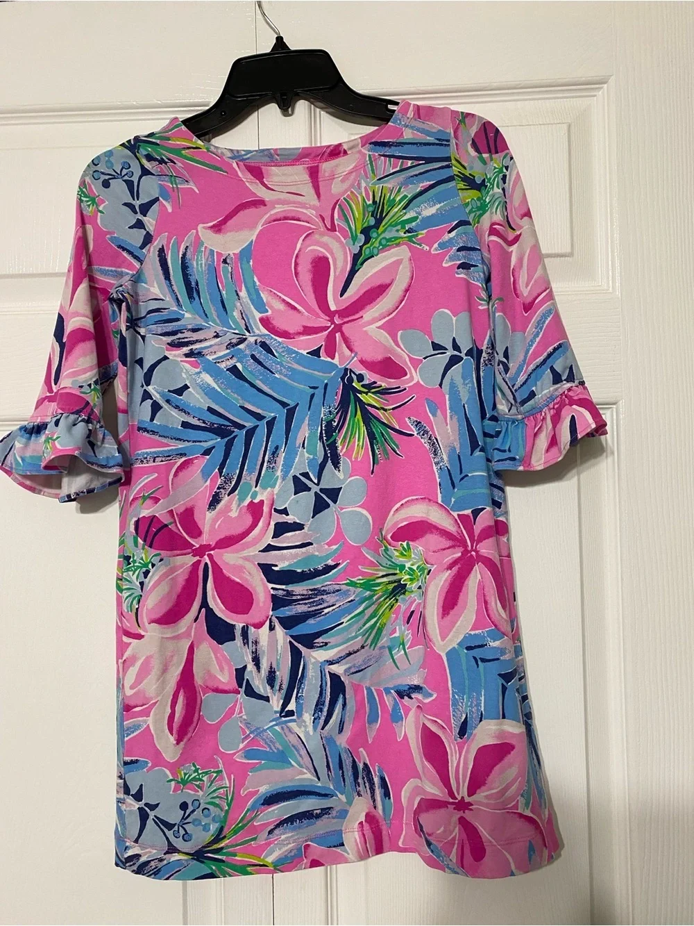Lilly Pulitzer mini Sophie ruffle dress pink tropical size L (8-10)